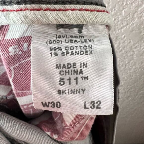 Levi's 511 Gray Cuffed Distress Skinny Jeans Men’s Size W30 x L32 - Picture 5 of 7